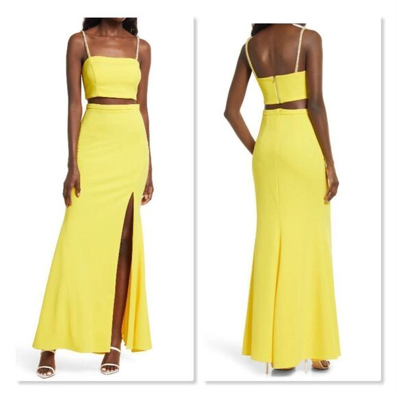 NEW! Xcape Crop Top & Skirt Set in Yellow - Picture 1 of 16